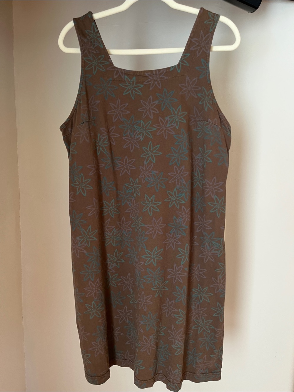 fresh produce Brown Floral Tank Dress with Teal Accents